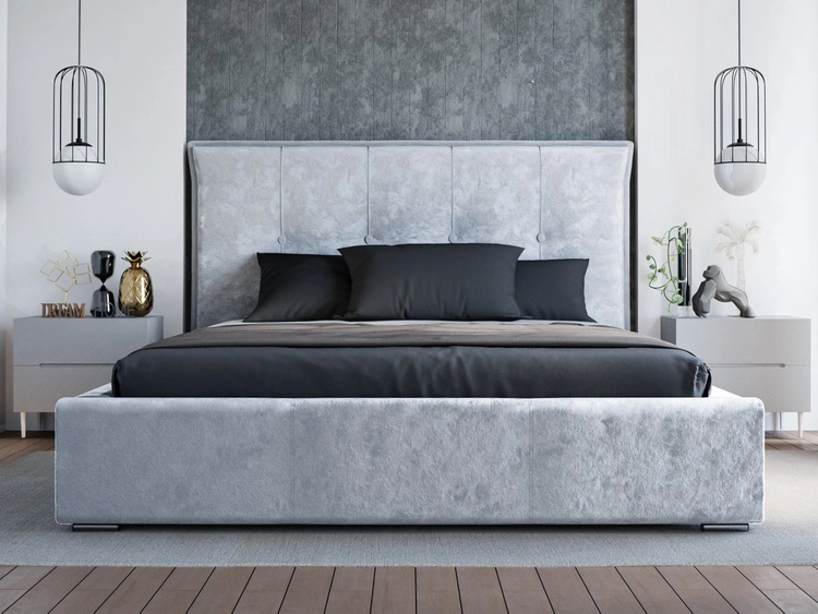 Łóżko tapicerowane z pojemnikiem i stelażem 200x200 Valencia Jasny szary