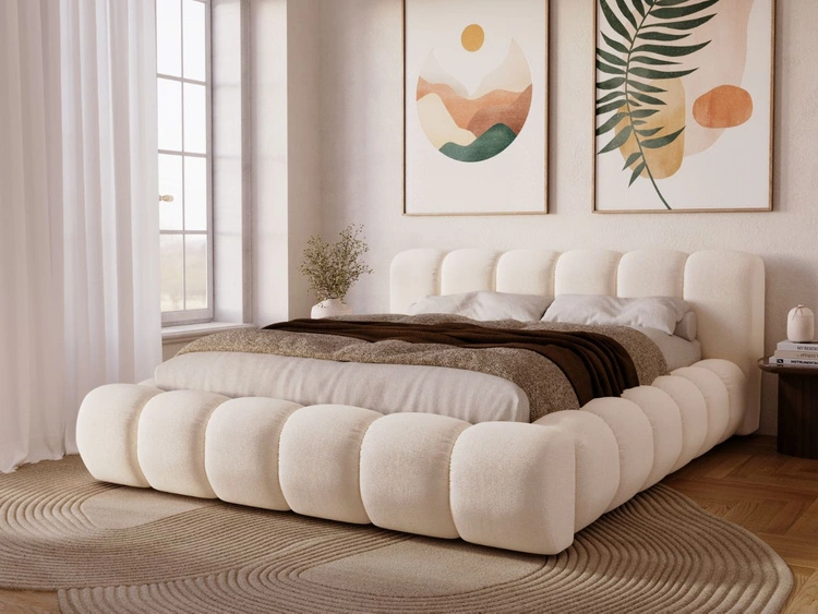 Łóżko tapicerowane z pojemnikiem na pościel 140x200 Doria Kremowe