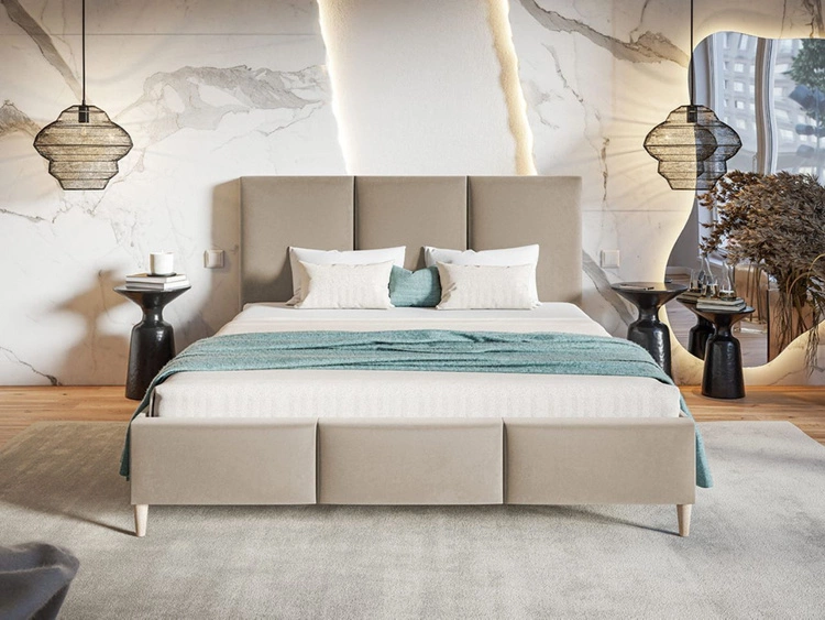 Łóżko tapicerowane ze stelażem 140x200 Trio Beżowe