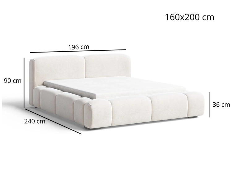 Łóżko tapicerowane z pojemnikiem i stelażem 160x200 Aubi Szare