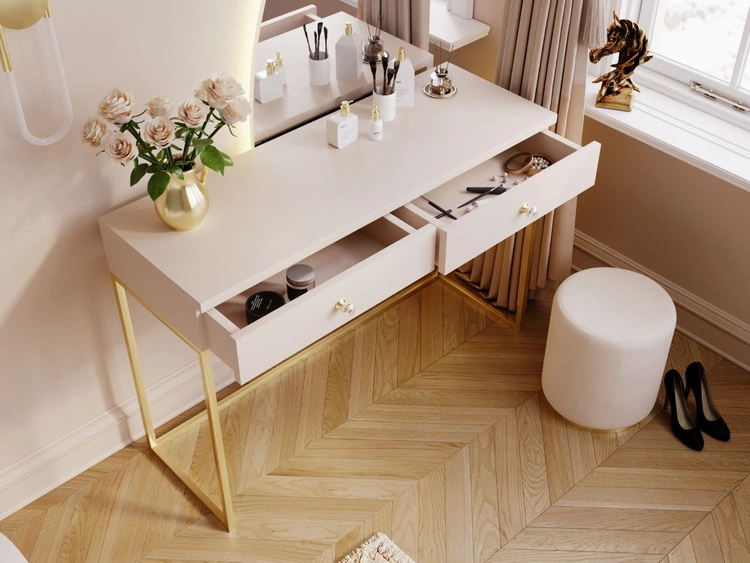 Toaletka z szufladami Belleza Kaszmir połysk Złoty stelaż