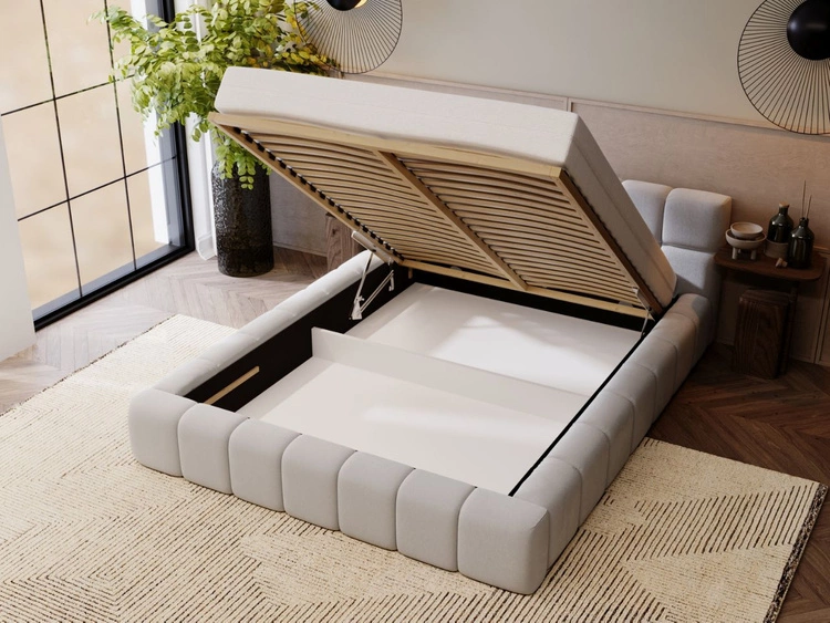 Łóżko tapicerowane z pojemnikiem i stelażem 180x200 Alicante Jasny szary