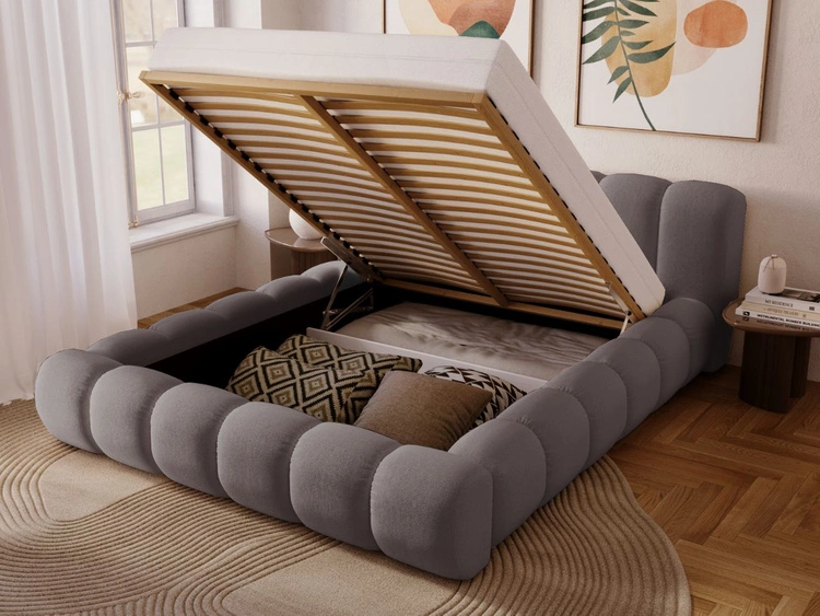 Łóżko tapicerowane z pojemnikiem na pościel 180x200 Doria Szare