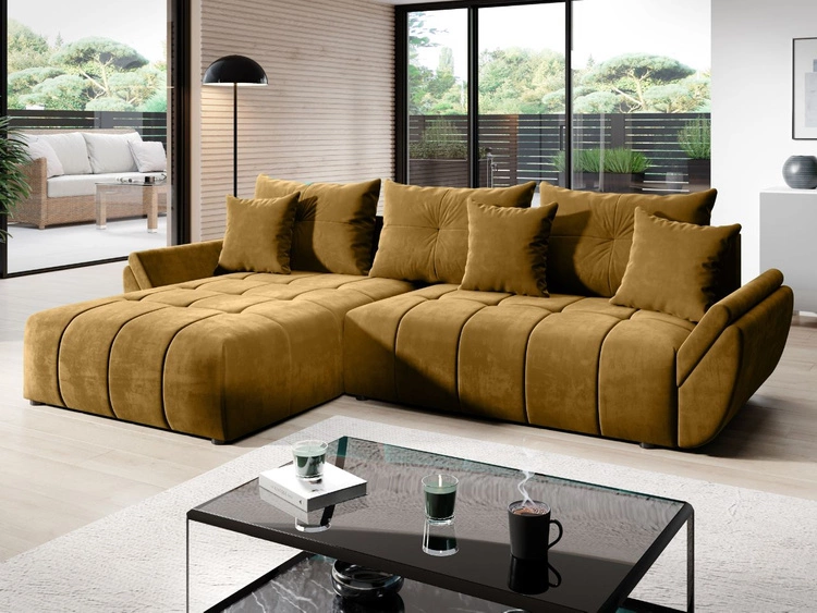 Narożnik L uniwersalny z funkcją spania i pojemnikiem Decor Żółty