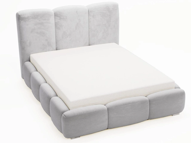 Łóżko tapicerowane z pojemnikiem i stelażem 140x200 cm Bubble Jasnoszare
