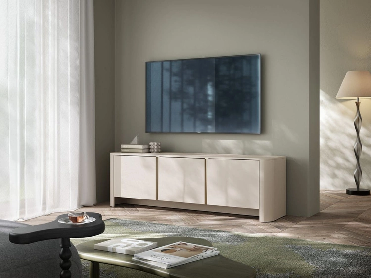 Szafka RTV ze złotą listwą dekoracyjną do salonu Brillo Kaszmir