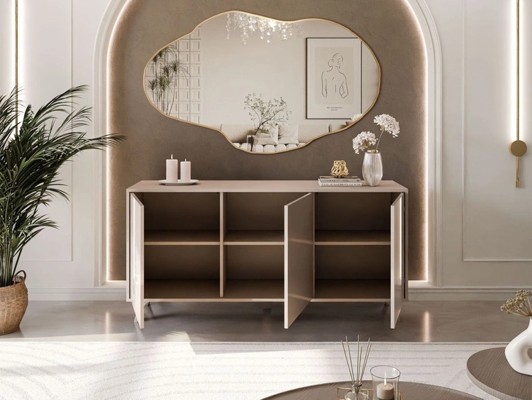 Trzydrzwiowa komoda 154 cm w stylu glamour na kaszmirowych nogach Vivance kaszmir połysk