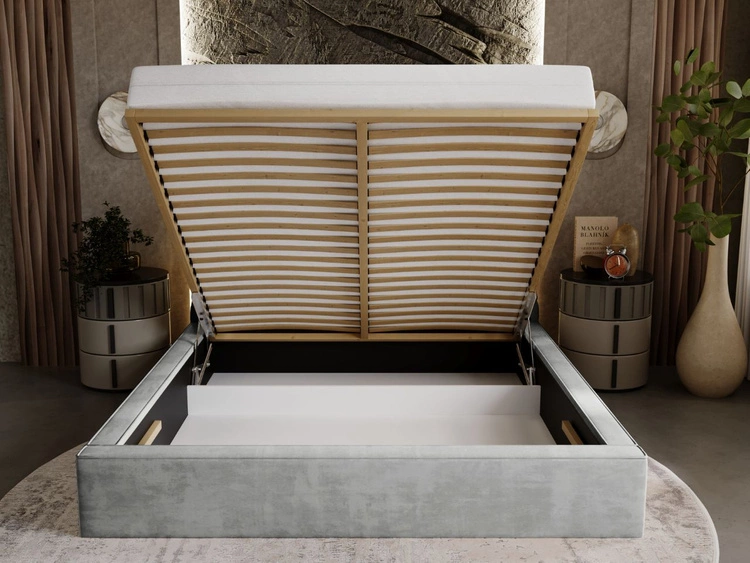 Łóżko tapicerowane z pojemnikiem i stelażem 140x200 Apollo Szare