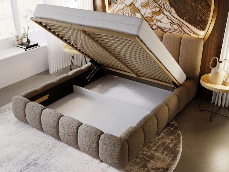 Łóżko tapicerowane z pojemnikiem i stelażem 120x200 Cloud brązowe