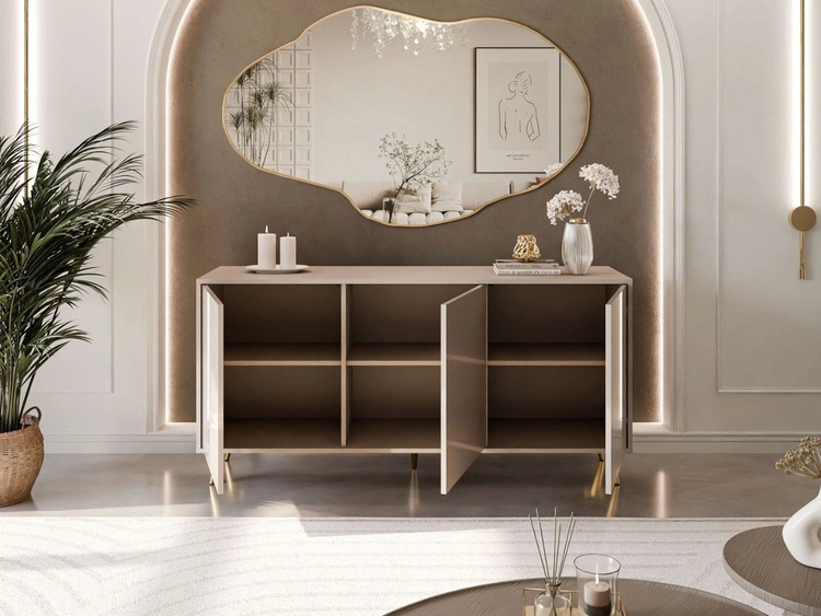 Trzydrzwiowa komoda 154 cm w stylu glamour na złotych nogach Vivance kaszmir połysk