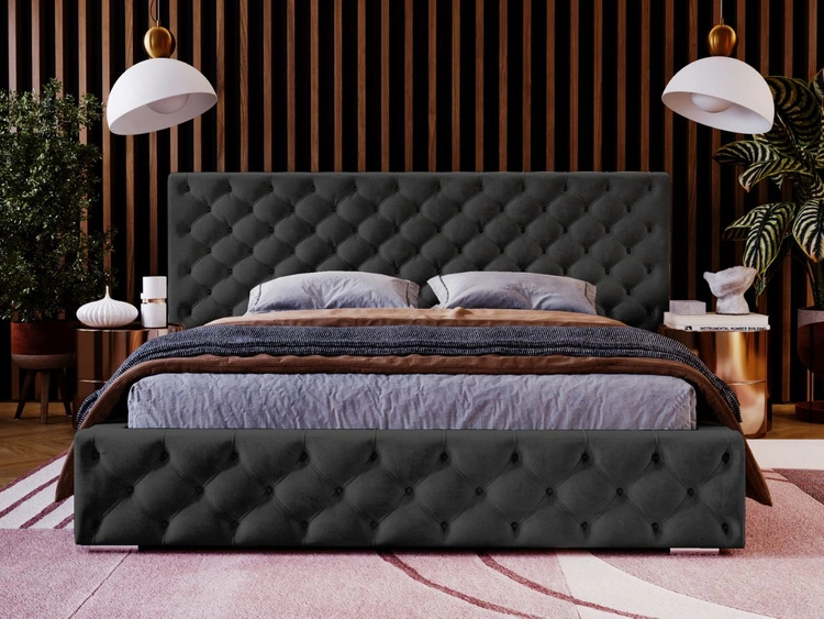 Łóżko tapicerowane z pojemnikiem i stelażem 140x200 cm Madera Czarne