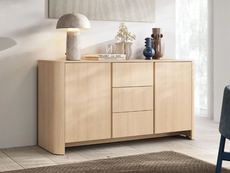 Zestaw mebli do salonu ze złotą listwą dekoracyjną Brillo Dąb Vicenza