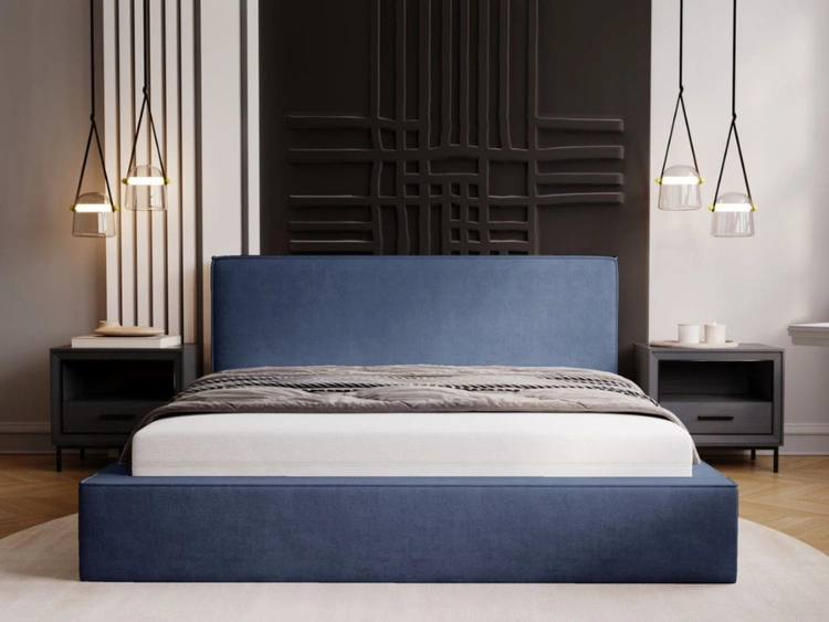Łóżko tapicerowane z pojemnikiem i stelażem 140x200 Monaco Niebieskie