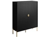 Wysoka komoda dwudrzwiowa ze złotymi uchwytami i nogami Orlean czarny mat