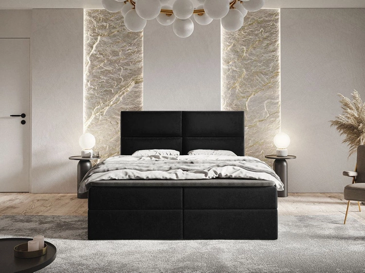 Łóżko kontynentalne z pojemnikiem na pościel 140x200 Hera Czarne
