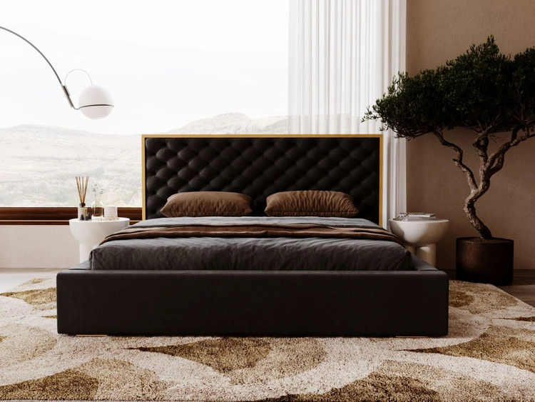 Łóżko tapicerowane z pojemnikiem i stelażem 140x200 Bonito Czarny