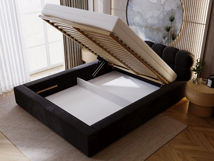 Łóżko tapicerowane z pojemnikiem i stelażem 120x200 Plaza Czarne