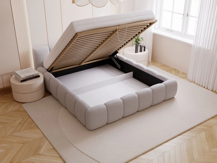 Łóżko tapicerowane z pojemnikiem i stelażem 200x200 Cloud Low szare