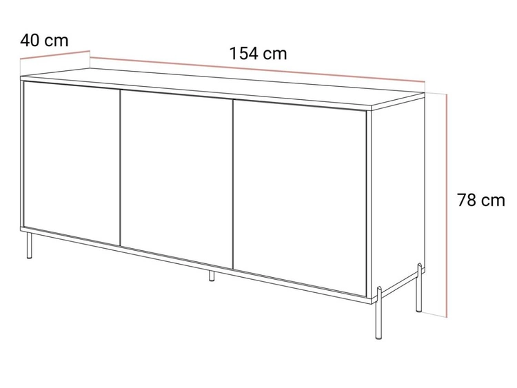 Trzydrzwiowa komoda 154 cm na srebrnych nogach Vivance kaszmir połysk