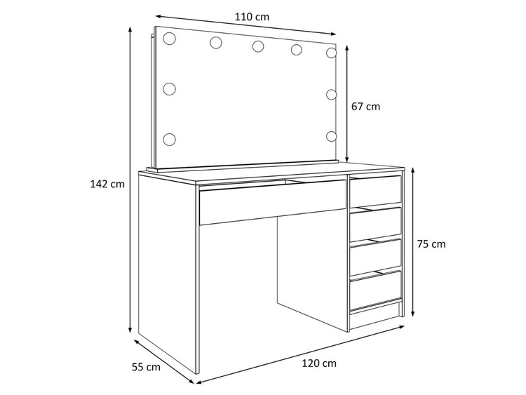 Toaletka z lustrem, szufladami i oświetleniem LED Melo Elite biały połysk