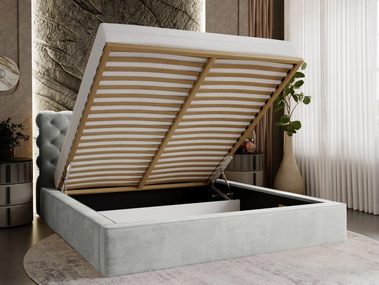 Łóżko tapicerowane z pojemnikiem i stelażem 180x200 Apollo Jasnoszare