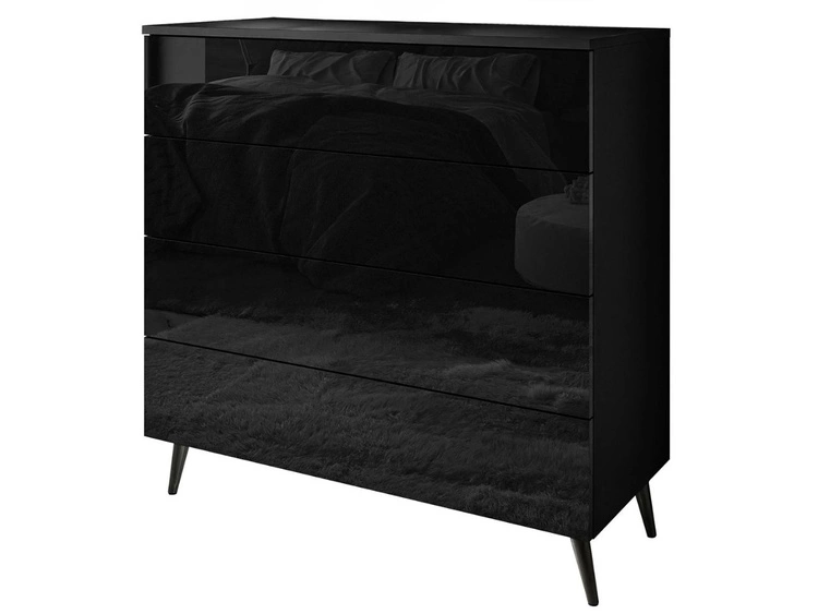 Komoda z czterema szufladami i oświetleniem LED na czarnych nóżkach Nuveo Czarny połysk