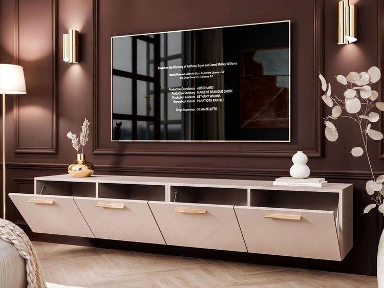 Szafka RTV wisząca pod telewizor z drzwiczkami i oświetleniem LED 200 cm Noaé Kaszmir