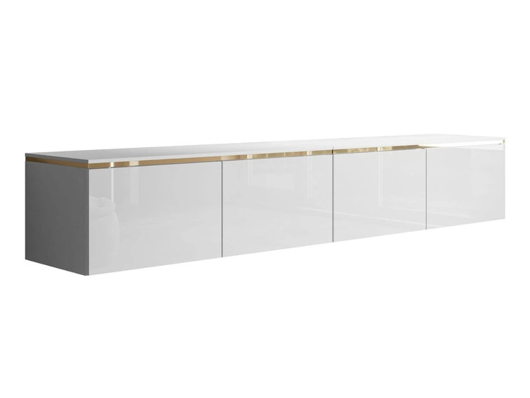 Szafka RTV wisząca w stylu glamour z oświetleniem LED Celle biały połysk