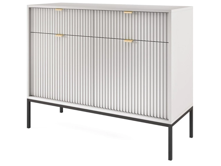 Komoda z drzwiami i szufladami Amber szara na czarnych nogach