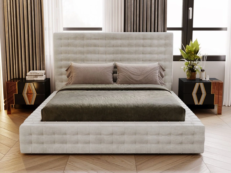 Łóżko tapicerowane z pojemnikiem i stelażem 160x200 Barbados Kremowe