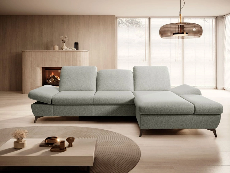 Narożnik L Prawy z funkcją spania i pojemnikiem Hannover Jasny szary