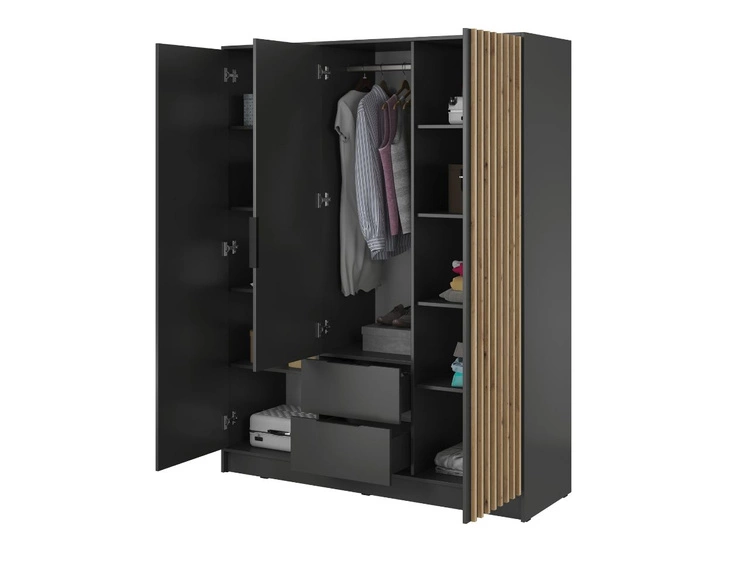 Szafa trzydrzwiowa z drzwiami uchylnymi 155 cm Macron Grafitowa z lamelami