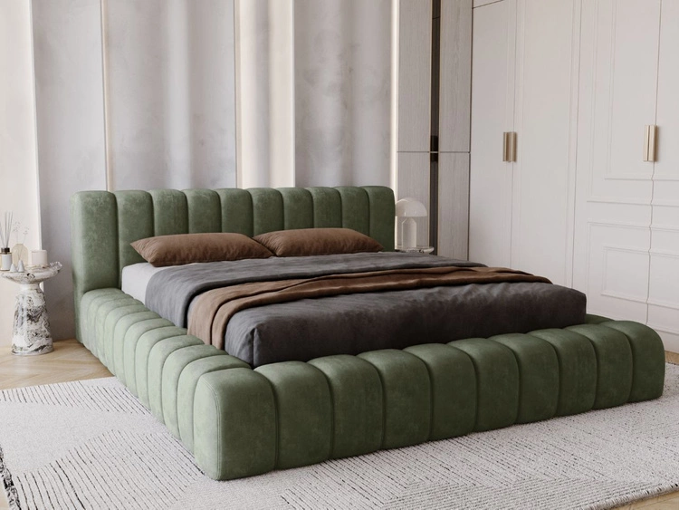 Łóżko tapicerowane z pojemnikiem na pościel i stelażem 120x200 Italia Zielone