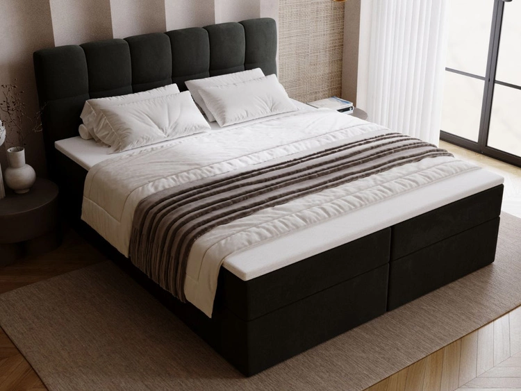 Łóżko kontynentalne z pojemnikiem na pościel 160x200 Maison Ciemnoszare