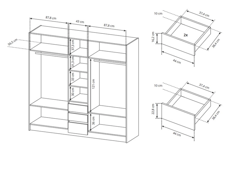 Szafa pięciodrzwiowa z drzwiami uchylnymi Baffi Dąb Craft Złoty, Biała