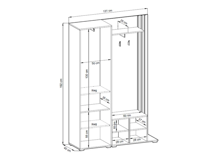 Garderoba z lustrem Macron Grafitowa z lamelami