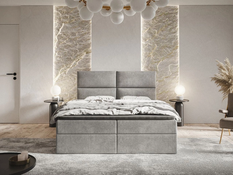 Łóżko kontynentalne z pojemnikiem na pościel 140x200 Hera Szare
