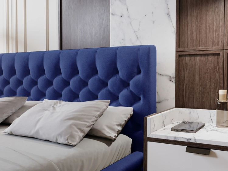 Łóżko tapicerowane z pojemnikiem i stelażem 180x200 Velutto Niebieski