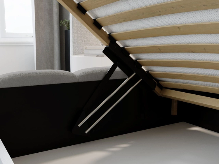 Łóżko tapicerowane z pojemnikiem i stelażem 140x200 Modo Szare