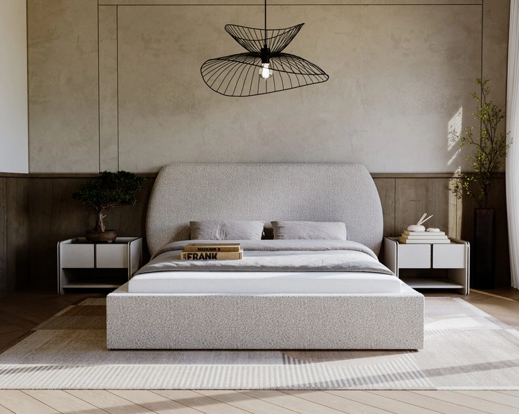 Łóżko tapicerowane z pojemnikiem i stelażem 140x200 cm Blossom Szare