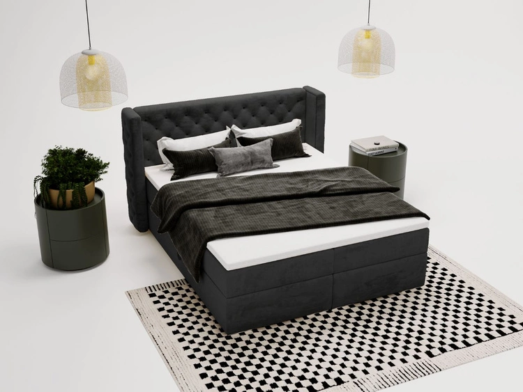 Łóżko kontynentalne z pojemnikiem na pościel 180x200 cm Lion Czarne