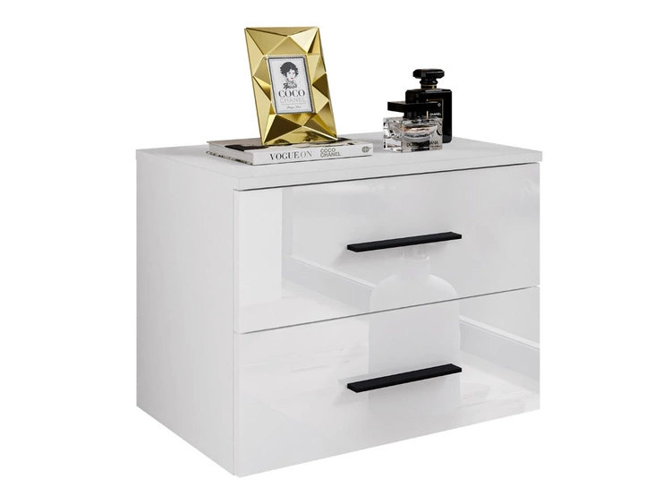 Podwieszany stolik nocny z dwoma szufladami Nuveo Biały połysk