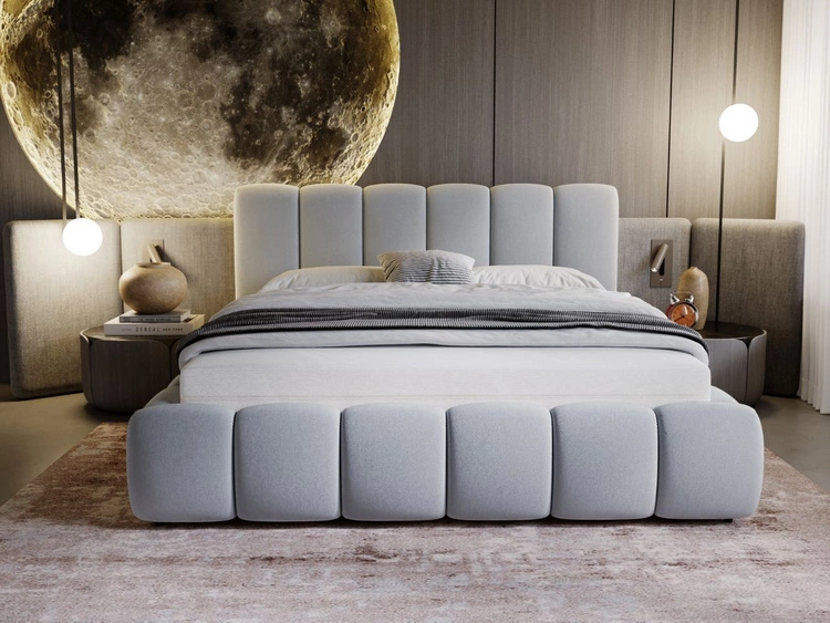 Łóżko tapicerowane z pojemnikiem i stelażem 160x200 Cloud Jasny szary