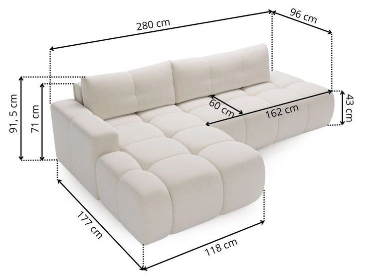 Narożnik L Prawy z funkcją spania i pojemnikiem Montero Brązowy