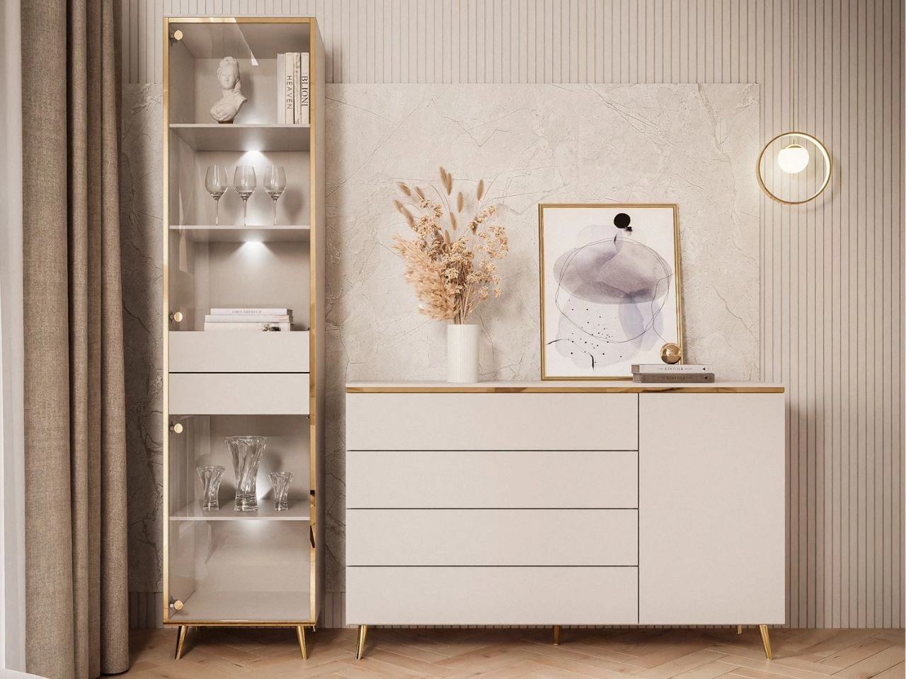 Zestaw mebli do salonu z oświetleniem LED w stylu glamour Evare Kaszmir
