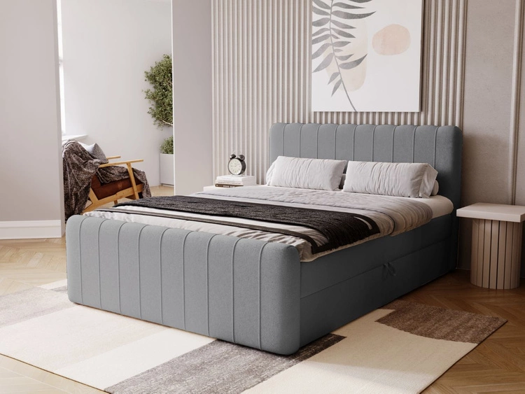 Łóżko kontynentalne z pojemnikiem na pościel 120x200 Osteno Ciemnoszare
