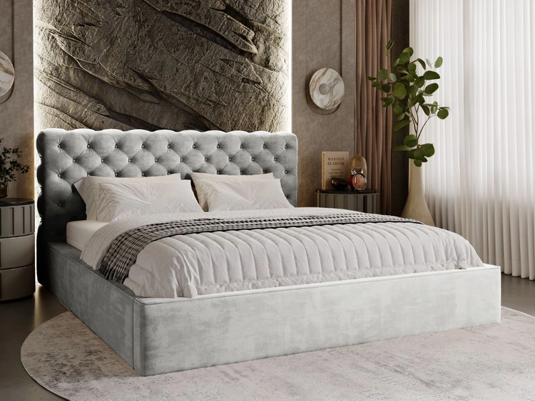 Łóżko tapicerowane z pojemnikiem i stelażem 180x200 Apollo Jasnoszare