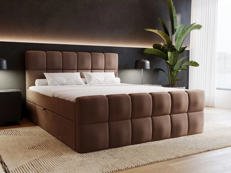 Łóżko kontynentalne z pojemnikiem na pościel 160x200 Alicante Brązowe