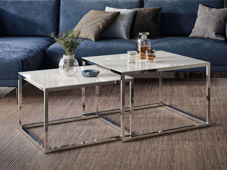 Stolik kawowy na chromowanym stelażu z szklanym blatem Asumi Biały 39x45