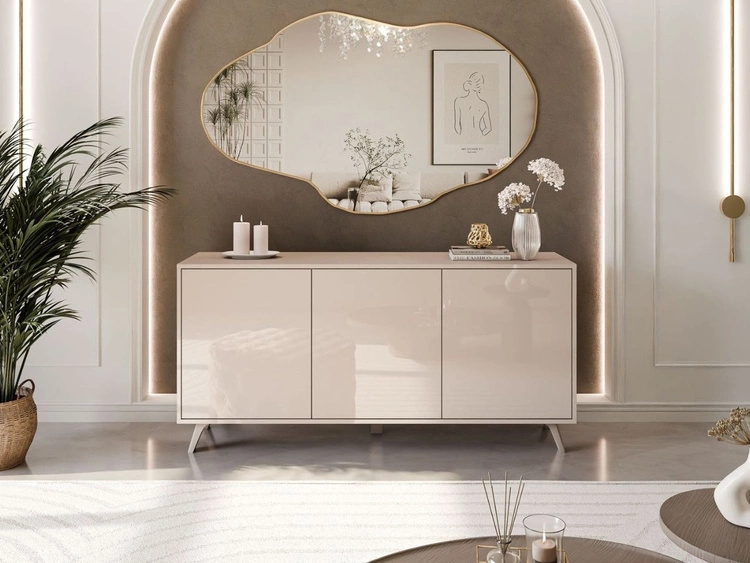 Trzydrzwiowa komoda 154 cm w stylu glamour na kaszmirowych nogach Vivance kaszmir połysk